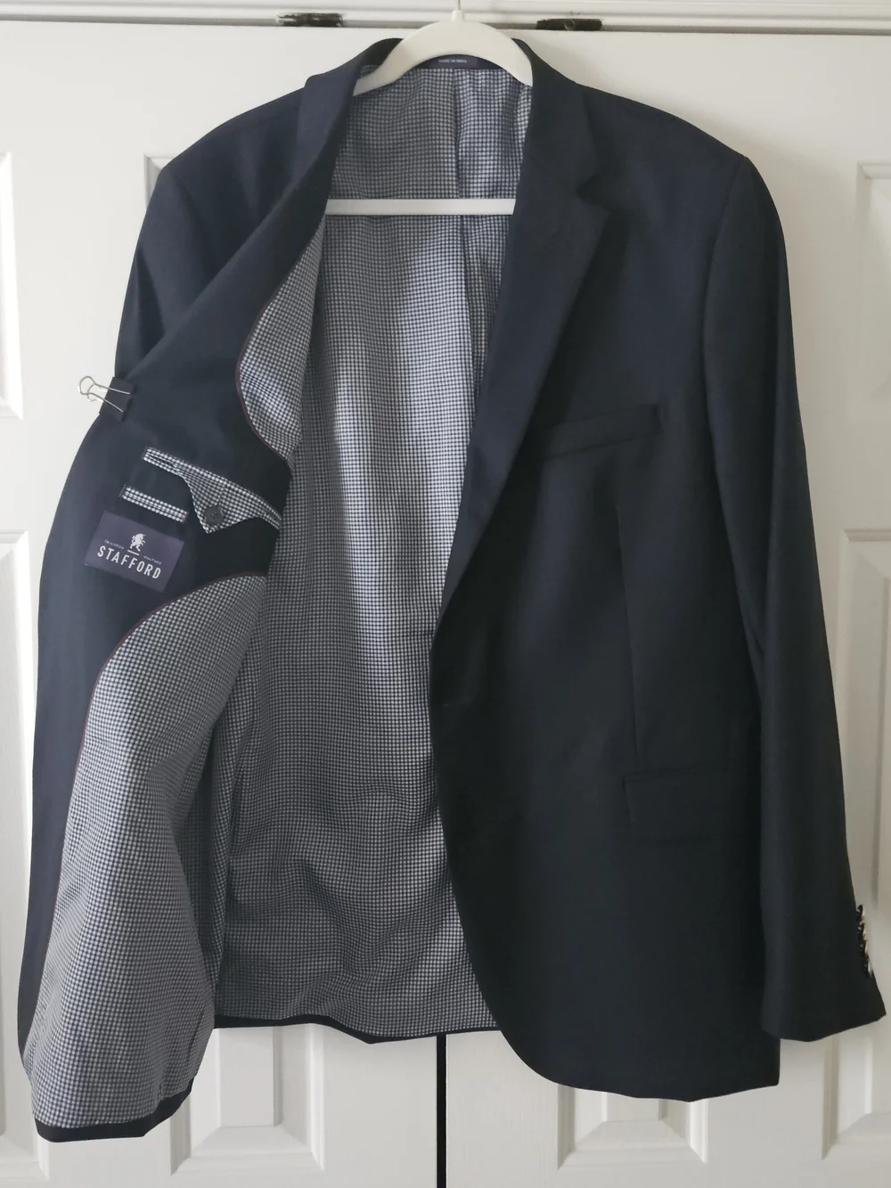 Stafford Men's Navy Solid 100% Wool Blazer Suit Jacket 2-Button Gold Button 48L